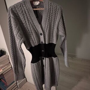 Alexander McQueen Gray and Black Cable Knit Cardigan